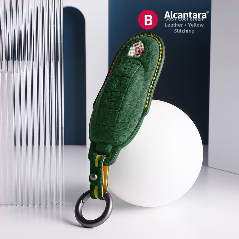 SNBLO husă Alcantara pentru cheie Porsche — compatibilă cu Cayenne, Taycan, Panamera, Macan și 718; personalizare disponibilă