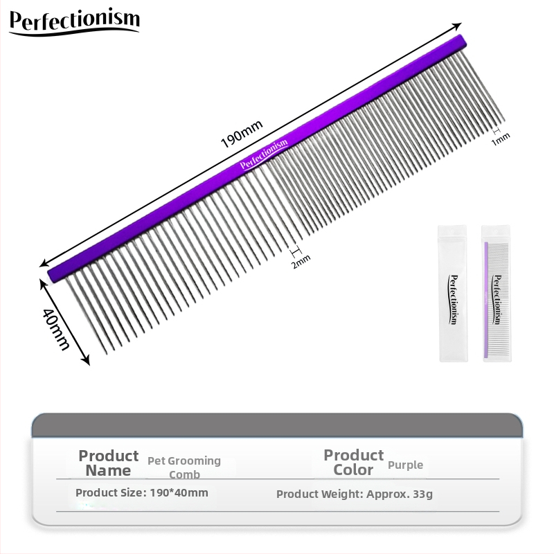 Hrebienok na starostlivosť o domáce zvieratá pre psy a mačky – rukoväť z leteckého hliníka, nehrdzavejúce kovové zuby, Model 2032-74, univerzálne použitie