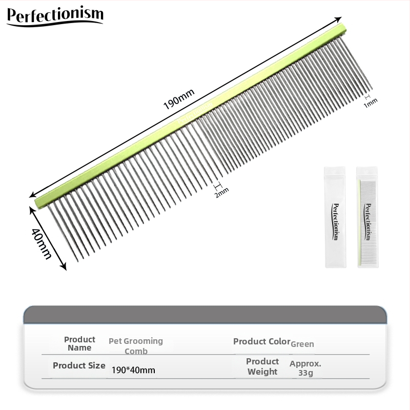 Hrebienok na starostlivosť o domáce zvieratá pre psy a mačky – rukoväť z leteckého hliníka, nehrdzavejúce kovové zuby, Model 2032-74, univerzálne použitie