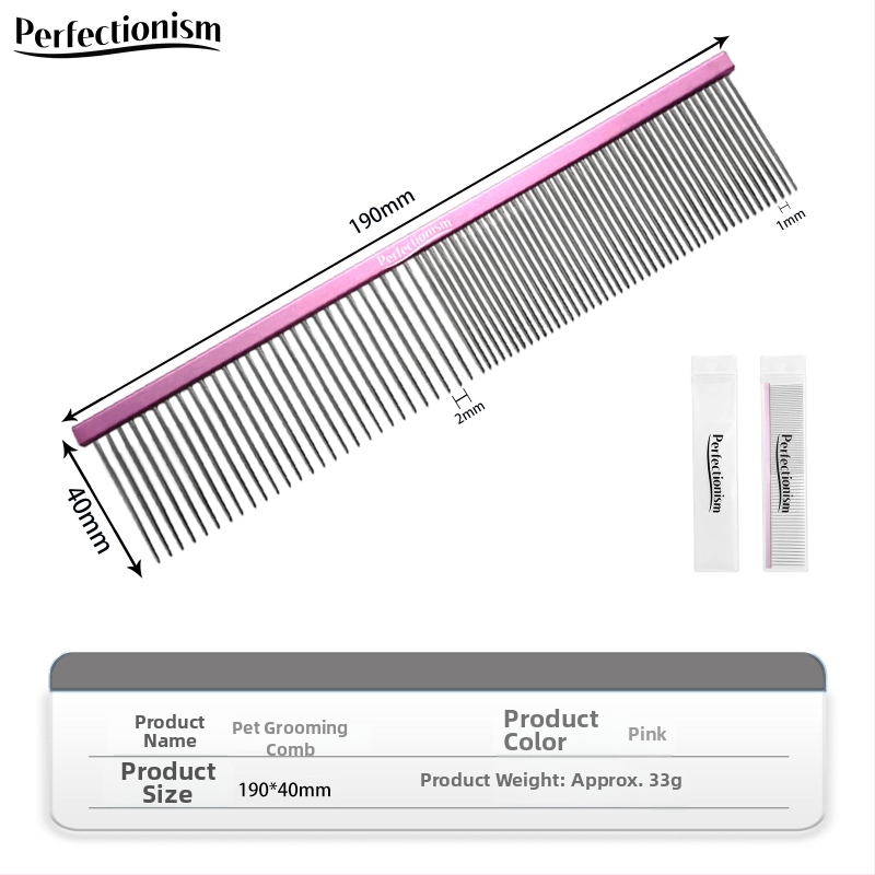 Hrebienok na starostlivosť o domáce zvieratá pre psy a mačky – rukoväť z leteckého hliníka, nehrdzavejúce kovové zuby, Model 2032-74, univerzálne použitie