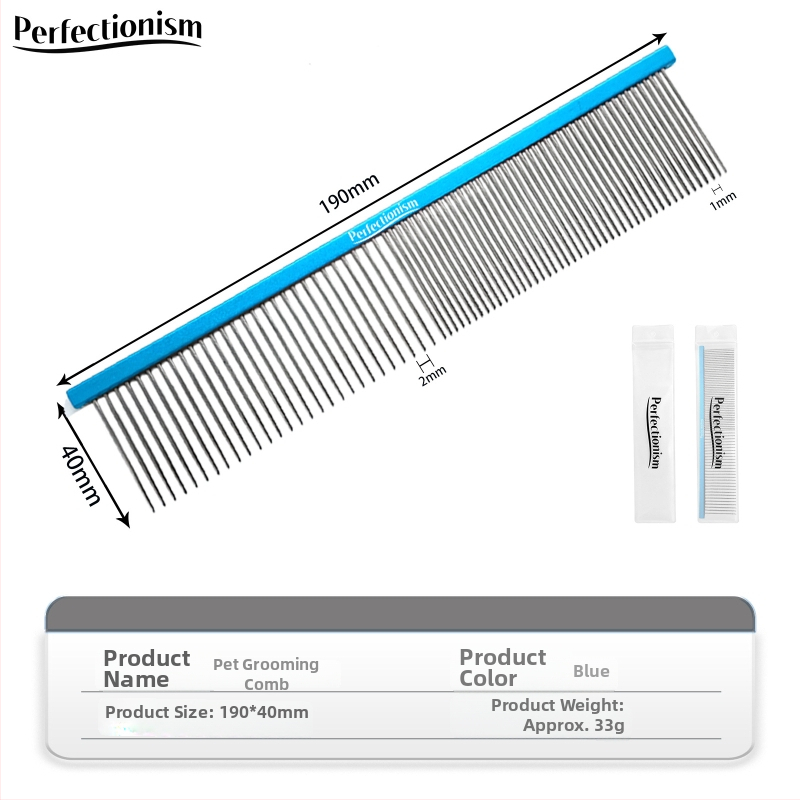 Hrebienok na starostlivosť o domáce zvieratá pre psy a mačky – rukoväť z leteckého hliníka, nehrdzavejúce kovové zuby, Model 2032-74, univerzálne použitie