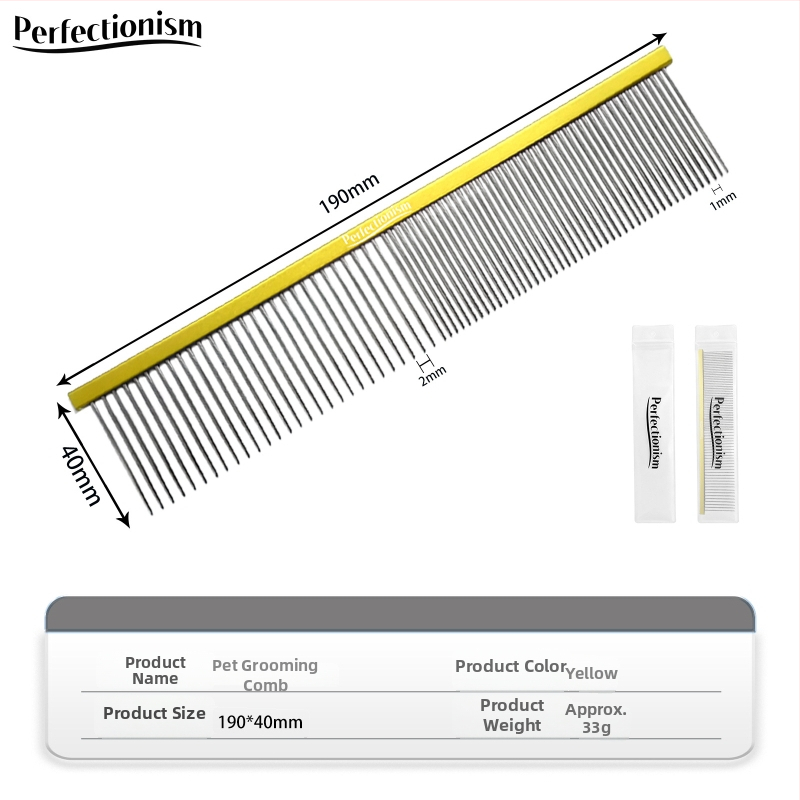 Hrebienok na starostlivosť o domáce zvieratá pre psy a mačky – rukoväť z leteckého hliníka, nehrdzavejúce kovové zuby, Model 2032-74, univerzálne použitie