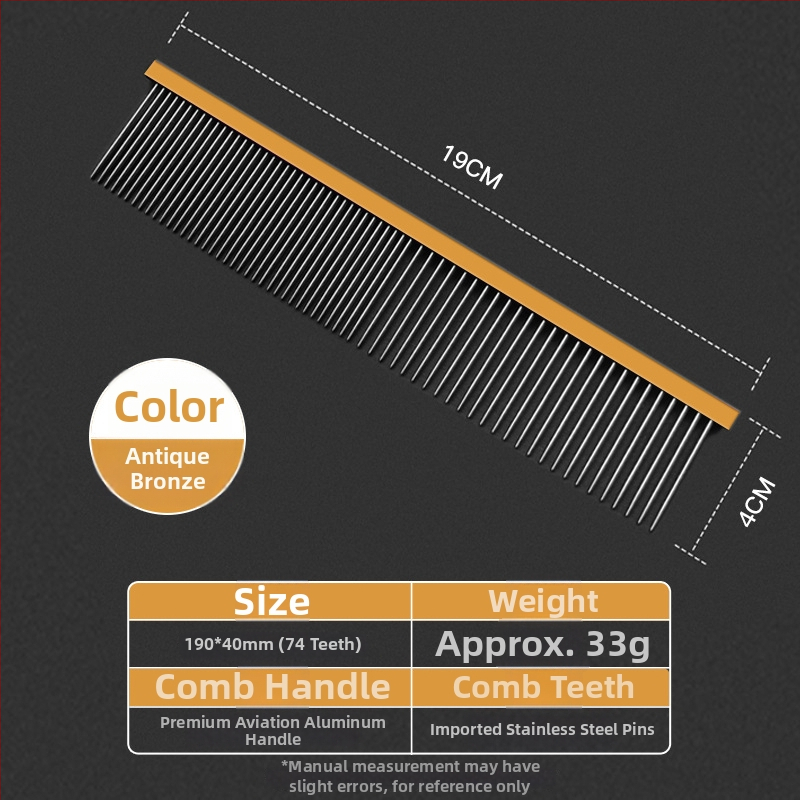 Hrebienok na starostlivosť o domáce zvieratá pre psy a mačky – rukoväť z leteckého hliníka, nehrdzavejúce kovové zuby, Model 2032-74, univerzálne použitie