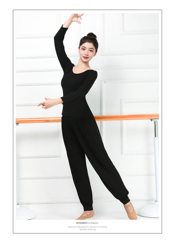 Женски комплект за модерен танц за практику (горнище и панталон) – модален плат, подплата модал, подходящ за всички сезони, сценични костюми за различни танцови стилове.