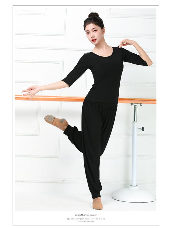 Женски комплект за модерен танц за практику (горнище и панталон) – модален плат, подплата модал, подходящ за всички сезони, сценични костюми за различни танцови стилове.