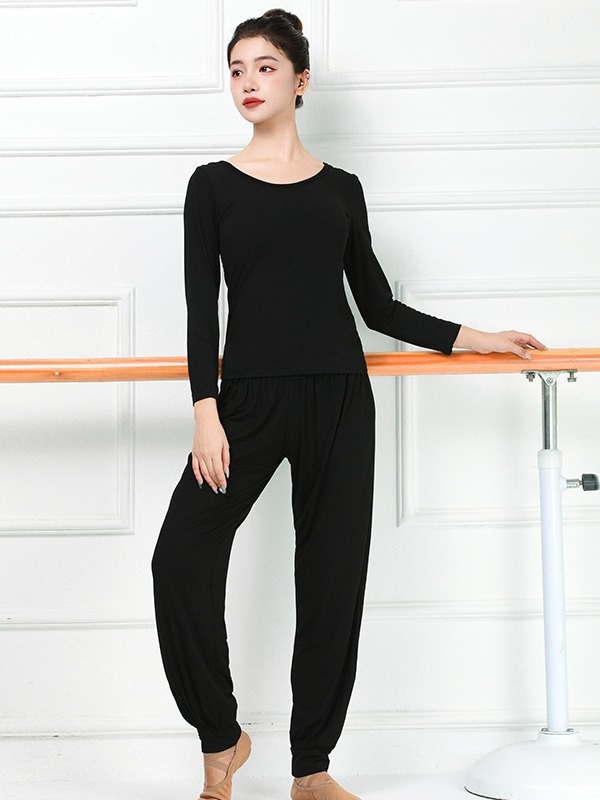 Женски комплект за модерен танц за практику (горнище и панталон) – модален плат, подплата модал, подходящ за всички сезони, сценични костюми за различни танцови стилове.