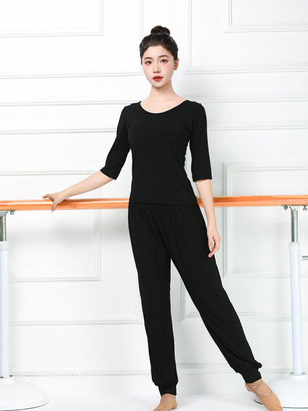 Женски комплект за модерен танц за практику (горнище и панталон) – модален плат, подплата модал, подходящ за всички сезони, сценични костюми за различни танцови стилове.