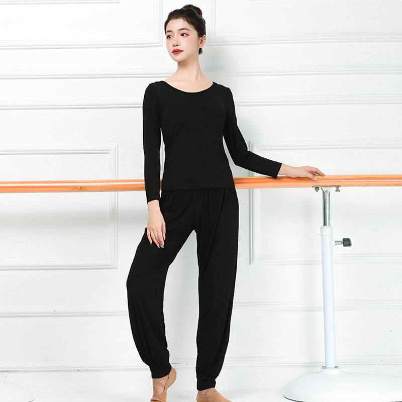 Женски комплект за модерен танц за практику (горнище и панталон) – модален плат, подплата модал, подходящ за всички сезони, сценични костюми за различни танцови стилове.