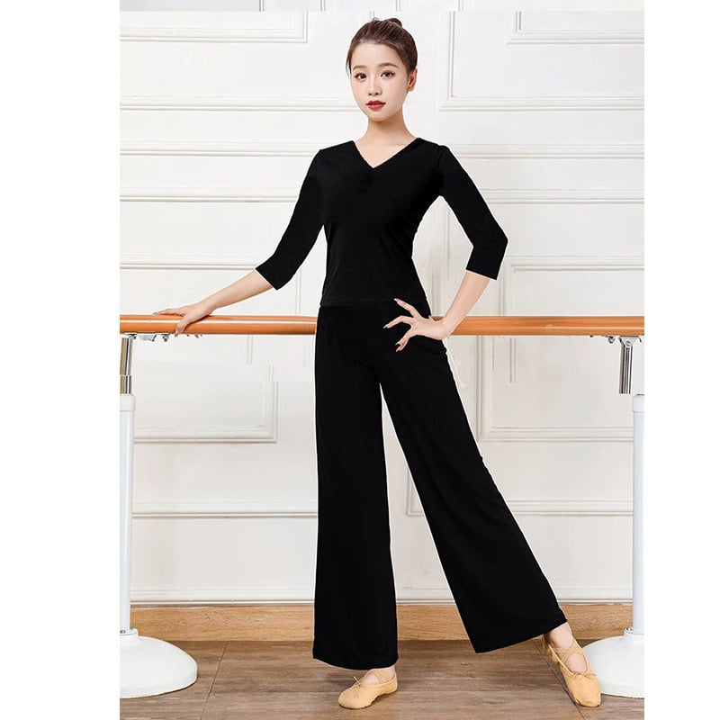 Женски комплект за модерен танц за практику (горнище и панталон) – модален плат, подплата модал, подходящ за всички сезони, сценични костюми за различни танцови стилове.