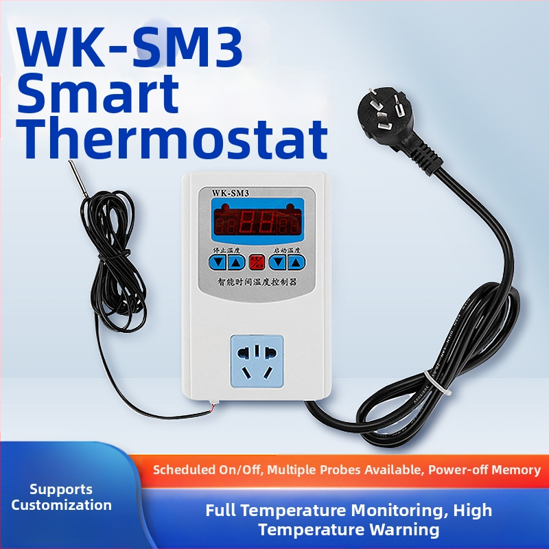 WK-SM3 Inteligentný termostat pre digitálne riadenie teploty a vlhkosti, so zásuvkou, elektronickým senzorovým prepínačom a viacerými sondami – Yudian, 220V, pre skleníky, akvakultúru a vnútorné meranie teploty