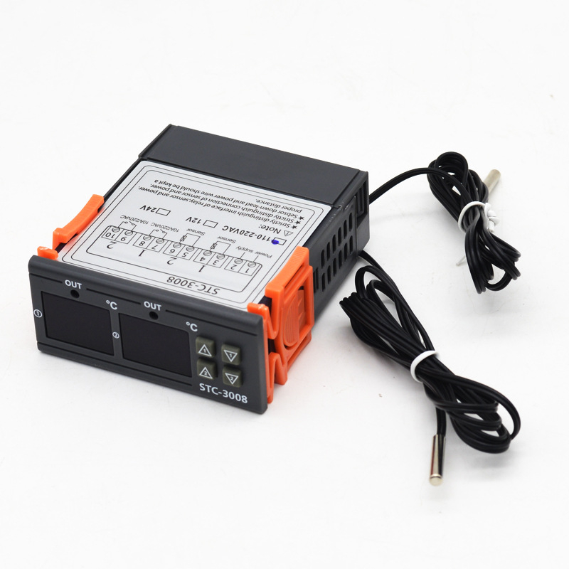 STC-3008 Hőmérséklet-vezérlő kettős érzékelő kimenettel, intelligens digitális szabályozás, 0,1°C pontosság, 110-220V beépített kivitel