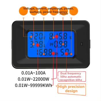 AC digitálny merací prístroj pre monitorovanie výkonu s LCD displejom, domáci viacfunkčný elektromer – voltmeter, ampérmeter, energia, frekvencia a koeficient výkonu, model P06s-20A/100A