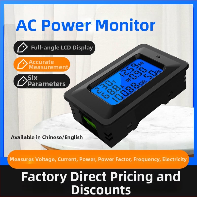 AC digitálny merací prístroj pre monitorovanie výkonu s LCD displejom, domáci viacfunkčný elektromer – voltmeter, ampérmeter, energia, frekvencia a koeficient výkonu, model P06s-20A/100A