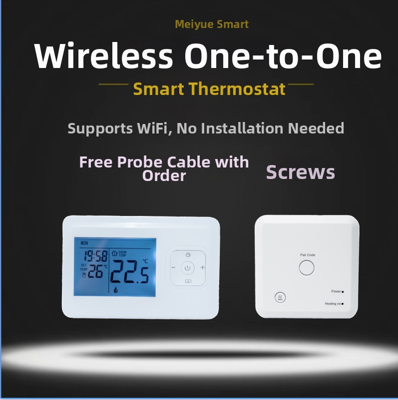 Nástenný termostat pre vodné podlahové vykurovanie, vnútorný inteligentný termostat, diaľkové ovládanie, napájanie batériami (2x No.7) alebo USB-C 5V, zabudovaný montážny panel