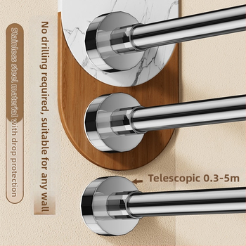 Telescopická sušiaca tyč na oblečenie s bezvŕtovou oporou, tyč na sprchovú záves do kúpeľne a na balkón — moderný minimalistický štýl, vzor 69850, materiál: Iný, značka: Iný
