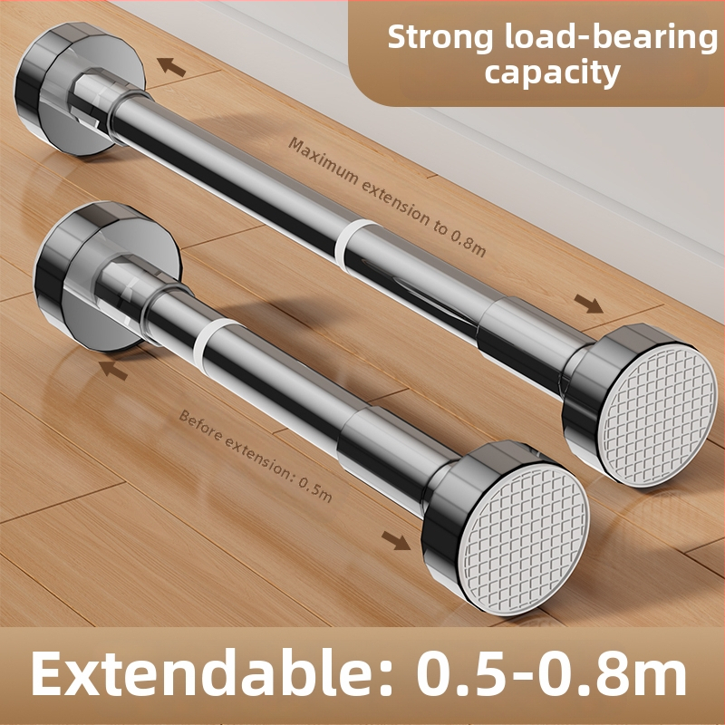 Telescopická sušiaca tyč na oblečenie s bezvŕtovou oporou, tyč na sprchovú záves do kúpeľne a na balkón — moderný minimalistický štýl, vzor 69850, materiál: Iný, značka: Iný