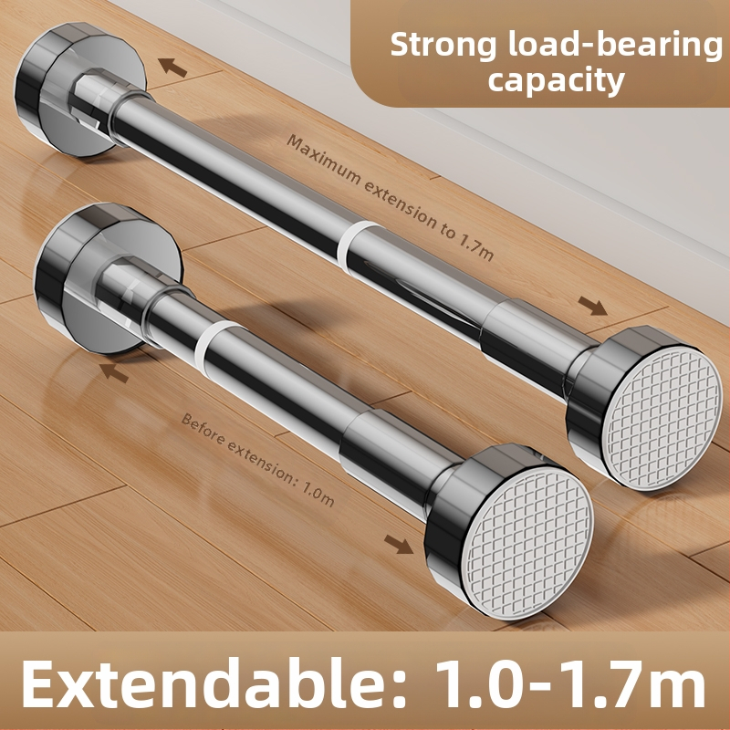 Telescopická sušiaca tyč na oblečenie s bezvŕtovou oporou, tyč na sprchovú záves do kúpeľne a na balkón — moderný minimalistický štýl, vzor 69850, materiál: Iný, značka: Iný