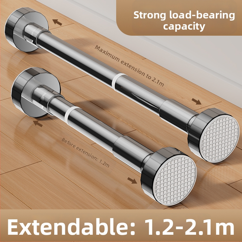 Telescopická sušiaca tyč na oblečenie s bezvŕtovou oporou, tyč na sprchovú záves do kúpeľne a na balkón — moderný minimalistický štýl, vzor 69850, materiál: Iný, značka: Iný