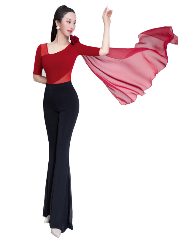 Модерен танцов бодисют с тяло-оформящ дизайн; плат Crystal cotton + velvet chiffon + mesh; 80% полиестер; за жени; всички сезони на сценично облекло; XT1313