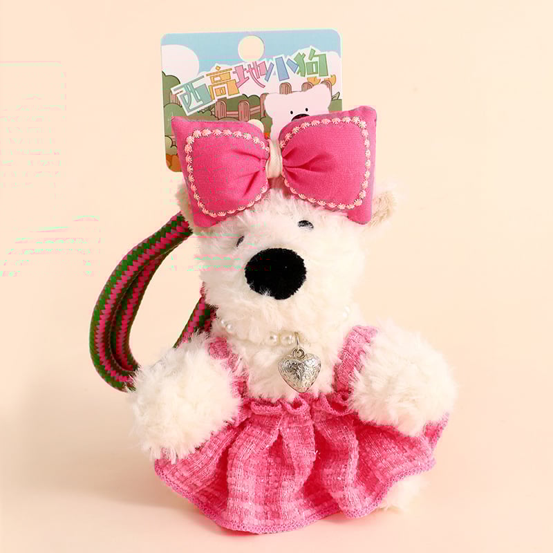 Rajzolt plüss kulcstartó West Highland White Terrierrel, iskolatáska-függőmedál