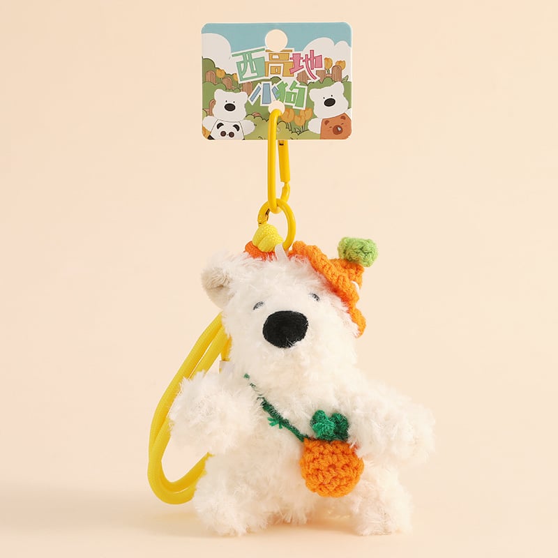 Rajzolt plüss kulcstartó West Highland White Terrierrel, iskolatáska-függőmedál