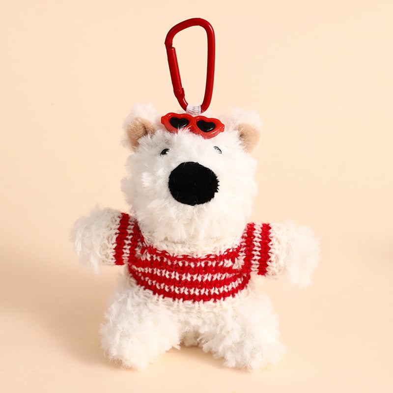 Rajzolt plüss kulcstartó West Highland White Terrierrel, iskolatáska-függőmedál