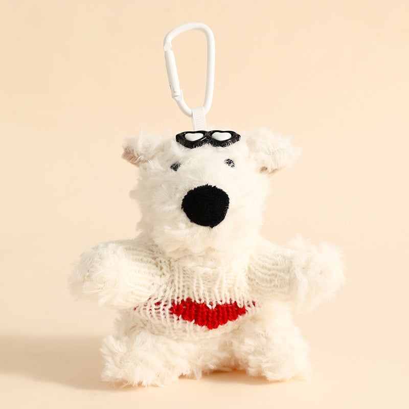 Rajzolt plüss kulcstartó West Highland White Terrierrel, iskolatáska-függőmedál