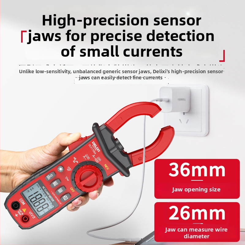 Delixi 1708A clamp meter – Plne automatické meranie napätia AC/DC