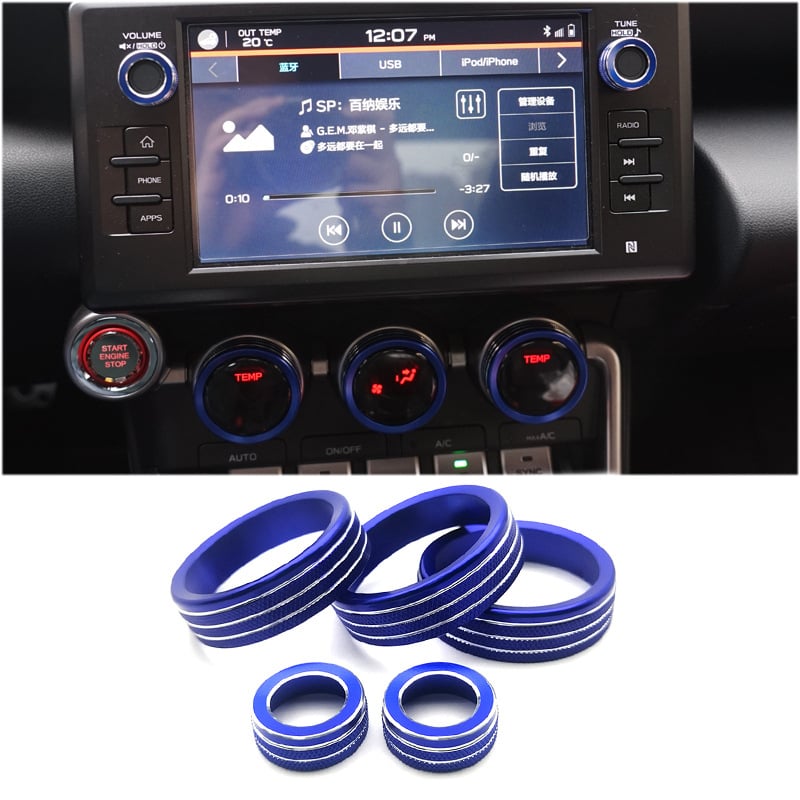 Accesoriu auto audio – aliaj de aluminiu; inel pentru butonul de control al climatizării și inel pentru oglindă; Origine: Guangdong; Personalizare disponibilă