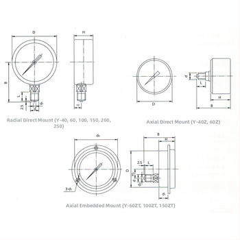 Μετρητής πίεσης από ανοξείδωτου χάλυβα Y-100, συνδεσμολογία με σπείρωμα, εύρος 0-10, ακρίβεια 1%