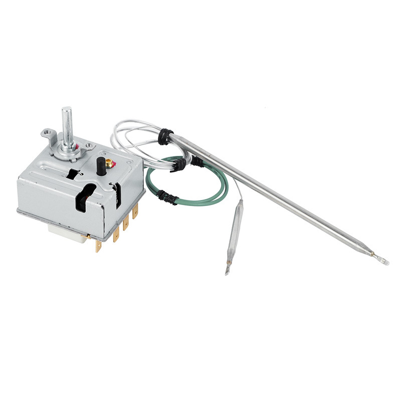 Termostat cu două sonde, 3 poli, 25A, reglare temperatură prin buton, reset manual, suport cu 2 găuri M4, 0-85°C, ±1°C, 400V