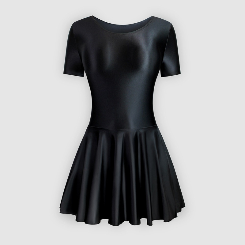 Едночастова балетна рокля с къс ръкав; нейлонова смес 76%; подплата от спандекс; едноцветен модел