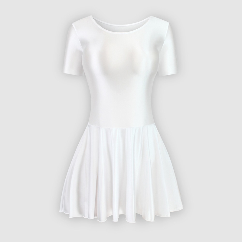 Едночастова балетна рокля с къс ръкав; нейлонова смес 76%; подплата от спандекс; едноцветен модел