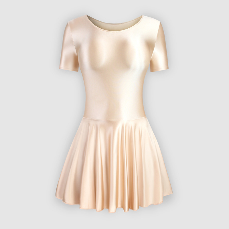 Едночастова балетна рокля с къс ръкав; нейлонова смес 76%; подплата от спандекс; едноцветен модел