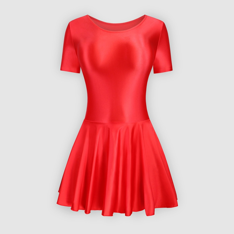 Едночастова балетна рокля с къс ръкав; нейлонова смес 76%; подплата от спандекс; едноцветен модел