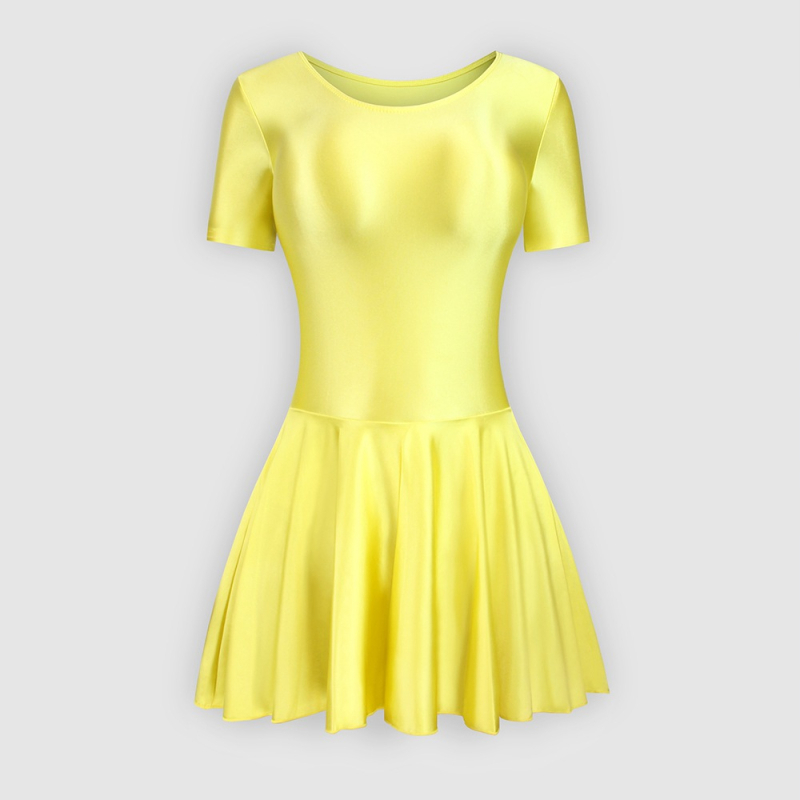 Едночастова балетна рокля с къс ръкав; нейлонова смес 76%; подплата от спандекс; едноцветен модел