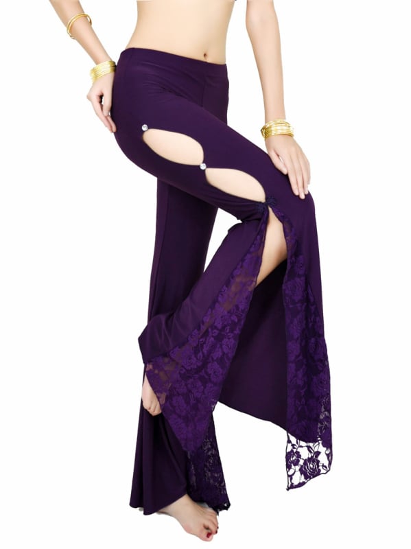 Панталони за танц на корема със странично разкрояване и дантела; Crystal cotton lace плат; 100% найлон в материята и подплата; за възрастни жени; подходящи за всички сезони
