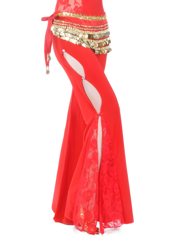 Панталони за танц на корема със странично разкрояване и дантела; Crystal cotton lace плат; 100% найлон в материята и подплата; за възрастни жени; подходящи за всички сезони