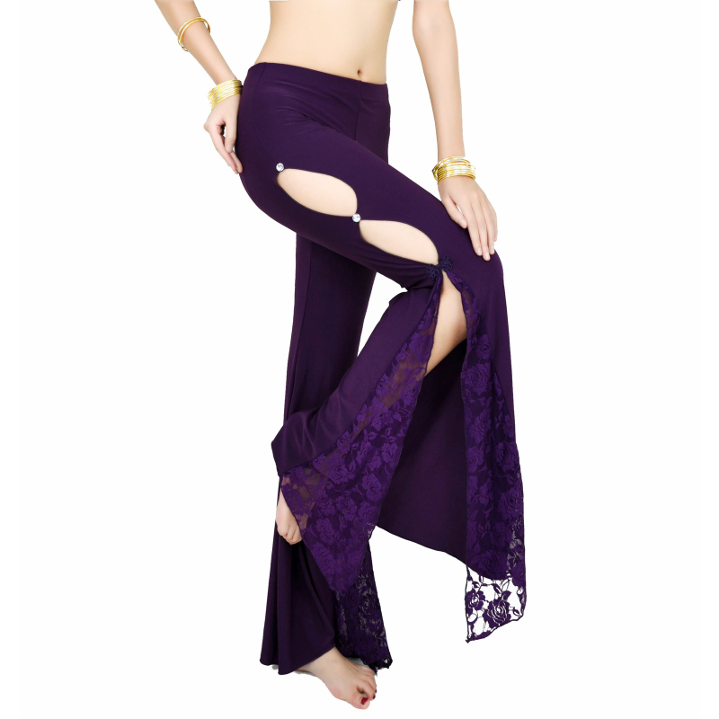 Панталони за танц на корема със странично разкрояване и дантела; Crystal cotton lace плат; 100% найлон в материята и подплата; за възрастни жени; подходящи за всички сезони