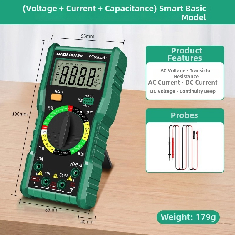 Baolian Мултиметър с висока прецизност, цифров дисплей, безконтактно измерване, защита от изгаряне, многофункционален инструмент за електротехници