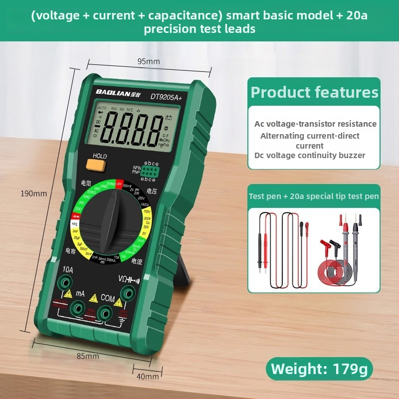 Baolian Мултиметър с висока прецизност, цифров дисплей, безконтактно измерване, защита от изгаряне, многофункционален инструмент за електротехници