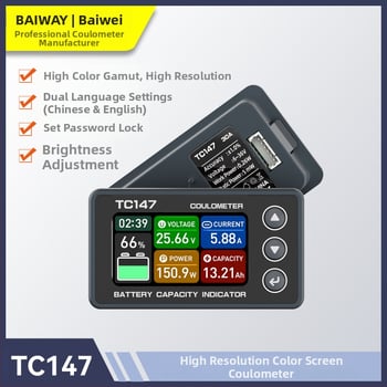 TC147 Coulometer s LCD displejom, 6-60V, 0-75A, zobrazenie napätia a výkonu lítiovej batérie