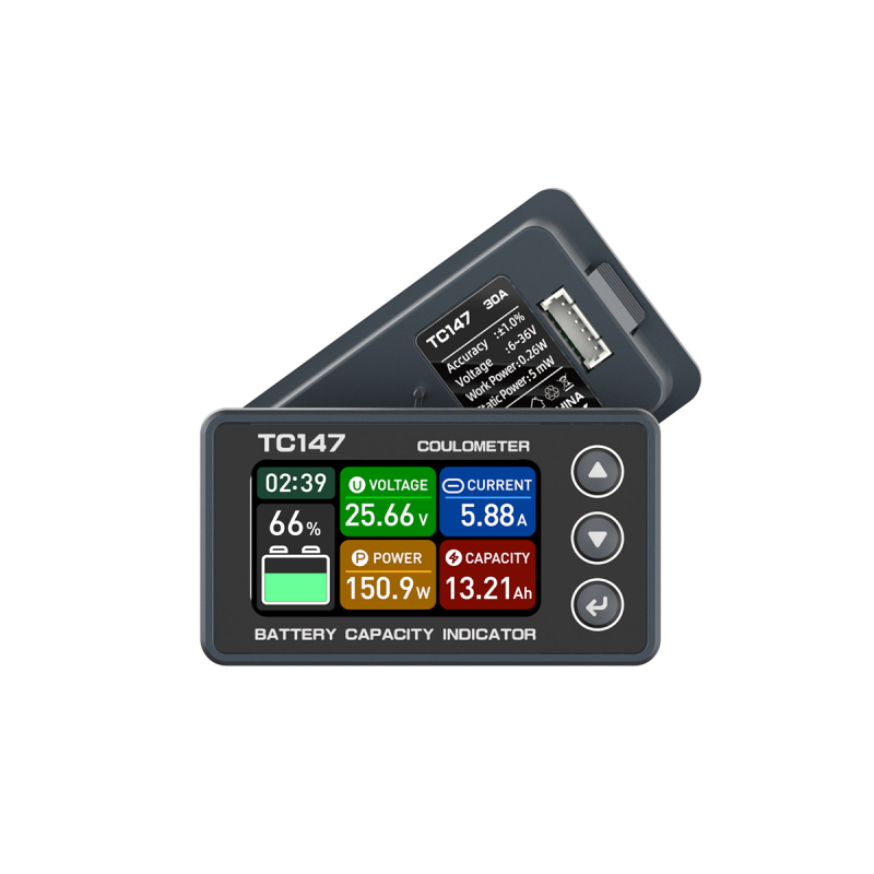 TC147 Кулономер с LCD дисплей, 6-60V, 0-75A, дисплей напрежение и мощност на литиева батерия
