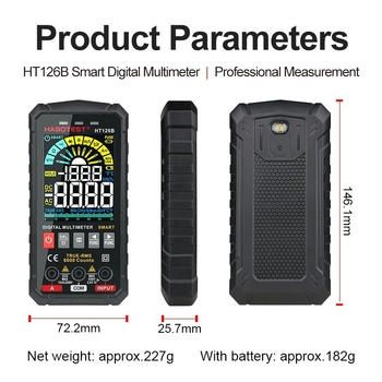 Дигитален мултиметър HT126B - автоматично избиране на диапазона, CAT III 600V, измерва DC/AC напрежение и ток, съпротивление и капацитет