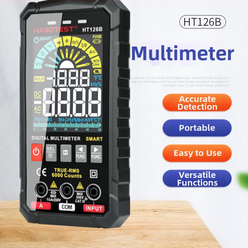 Digitálny multimetr HT126B – automatický rozsah, CAT III 600V, meria DC/AC napätie a prúd, odpor a kapacitu