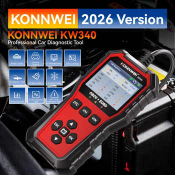 Konnwei KW340 OBD2 automobilен диагностичен скенер за двигател, -20°C до 60°C, различни модели автомобили, CE RoHS FCC сертифициран, персонализация налична
