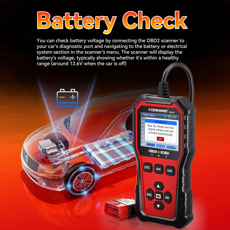 Konnwei KW340 OBD2 automobilен диагностичен скенер за двигател, -20°C до 60°C, различни модели автомобили, CE RoHS FCC сертифициран, персонализация налична