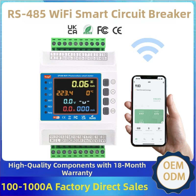 Trojfázový energetický merač 100A/380V, induktívny, s diaľkovým Wi‑Fi a RS485, digitálny displej