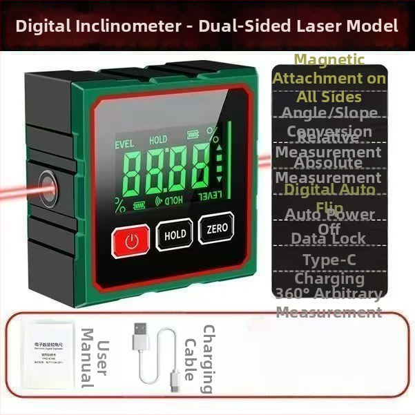 Inklinometer s pevným magnetickým základom, vysokou presnosťou, meranie uhla 360°, laserový digitálny displej (Model: Inclinometer)