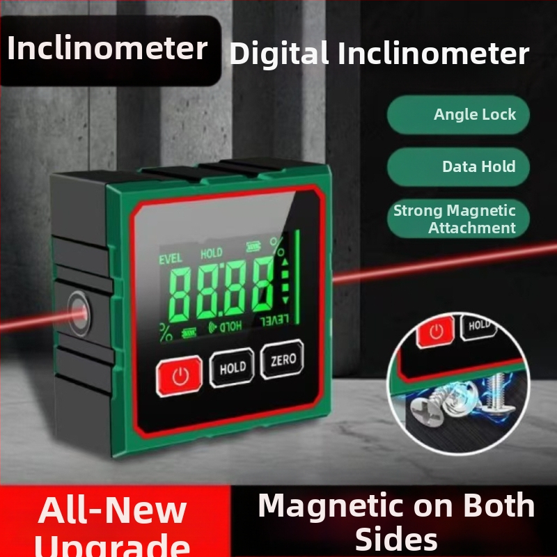 Inklinometer s pevným magnetickým základom, vysokou presnosťou, meranie uhla 360°, laserový digitálny displej (Model: Inclinometer)